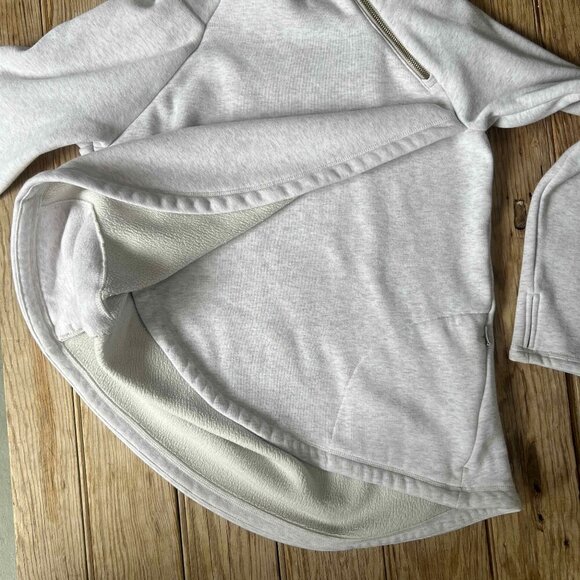 Athleta Cozy Karma Asym Pullover Wrap Sweatshirt Longsleeve Heather White XS - Picture 10 of 14